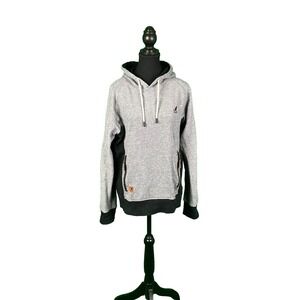 Kangol Grey Black Contrast Panel Hoodie Sweatshirt Leather Accents Size L